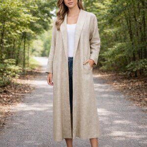 Pedro del Hierro Madrid SZ 4/S Women's Linen Blend Open Front Trench Coat NEW